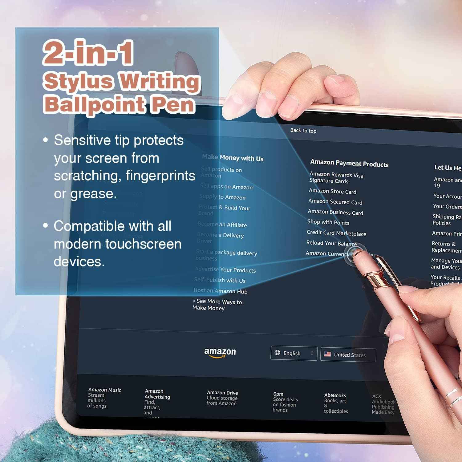 2-in-1 Stylus Retractable Ballpoint Pen with Stylus Tip,1.0mm Black Ink - TTpen