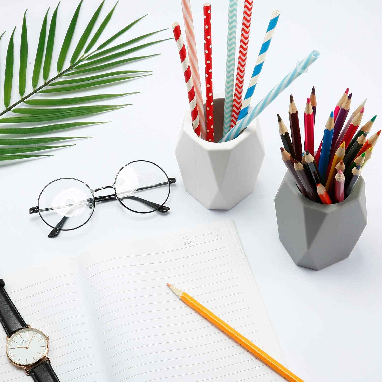 2 Pieces Silicone Pencil Holder for Desk,Geometric Makeup Brush Holder - TTpen