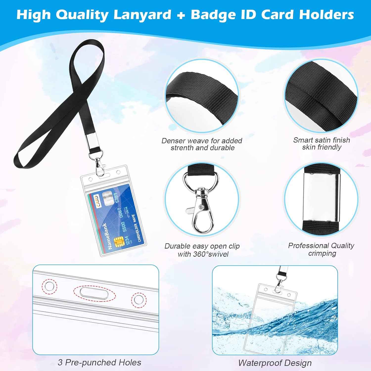 30Pcs Clear ID Badge Holders Vertical with Lanyard - TTpen