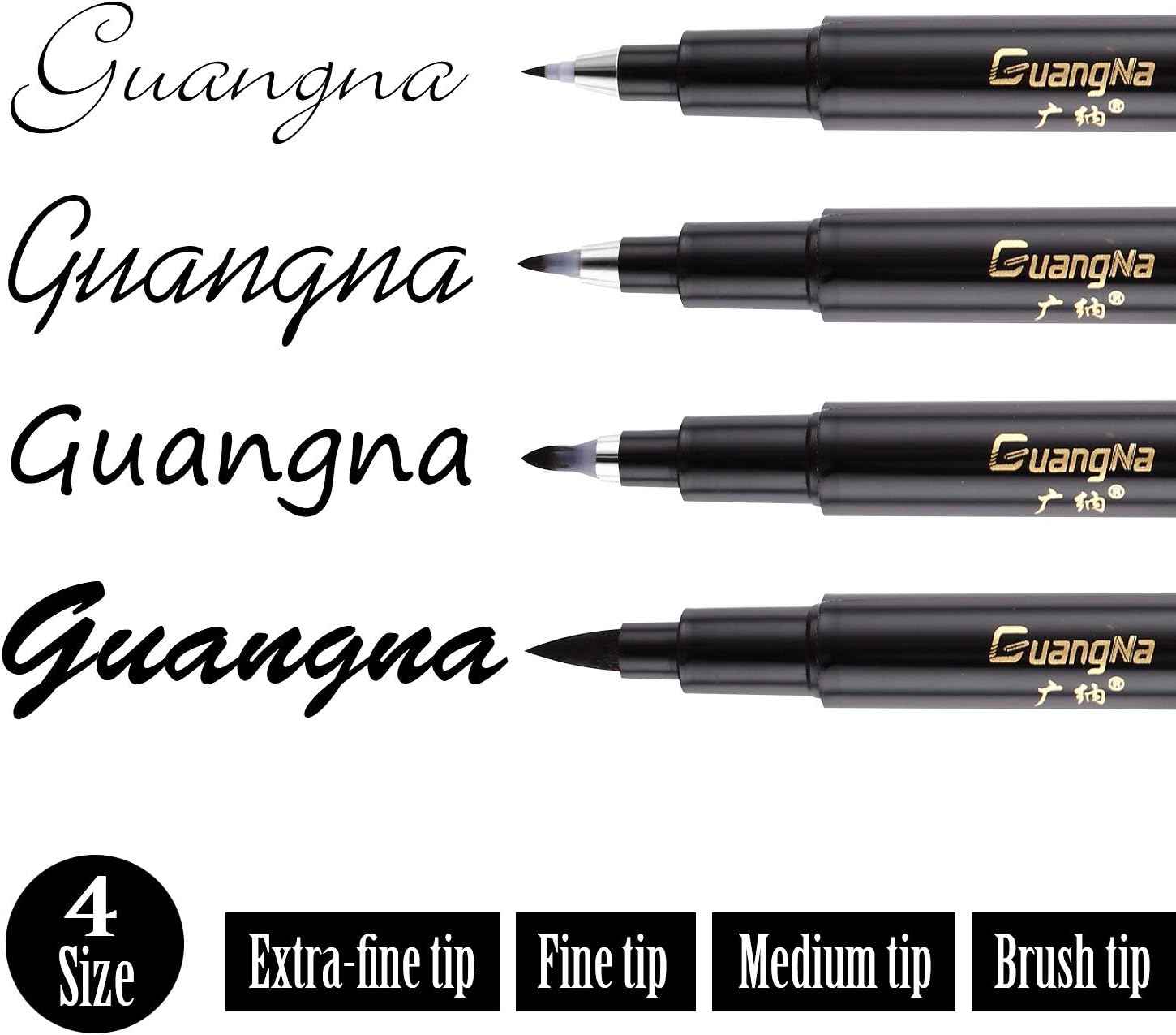 Guangna Calligraphy Pens Set Black Art Markers 6 Pack - TTpen