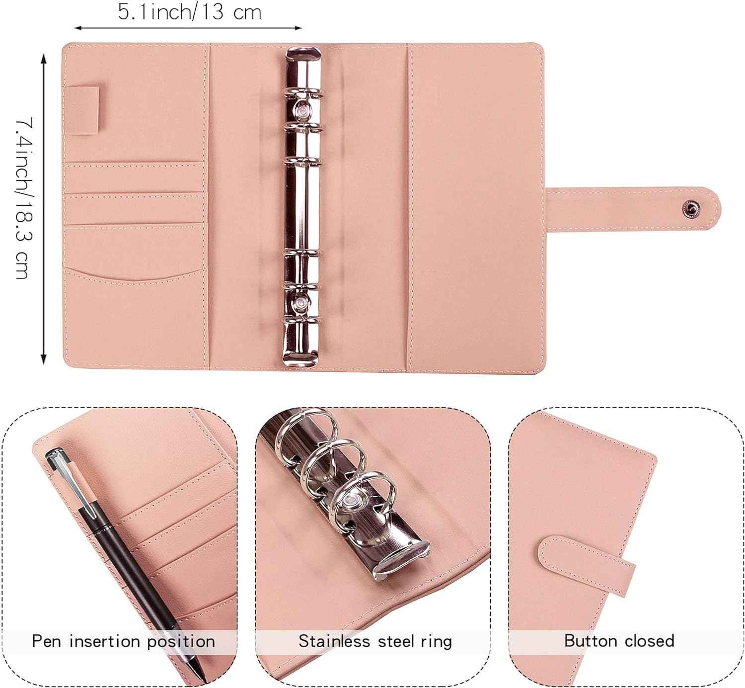 A6 Budget Binder,PU Leather with 12PCS Cash Pockets - TTpen