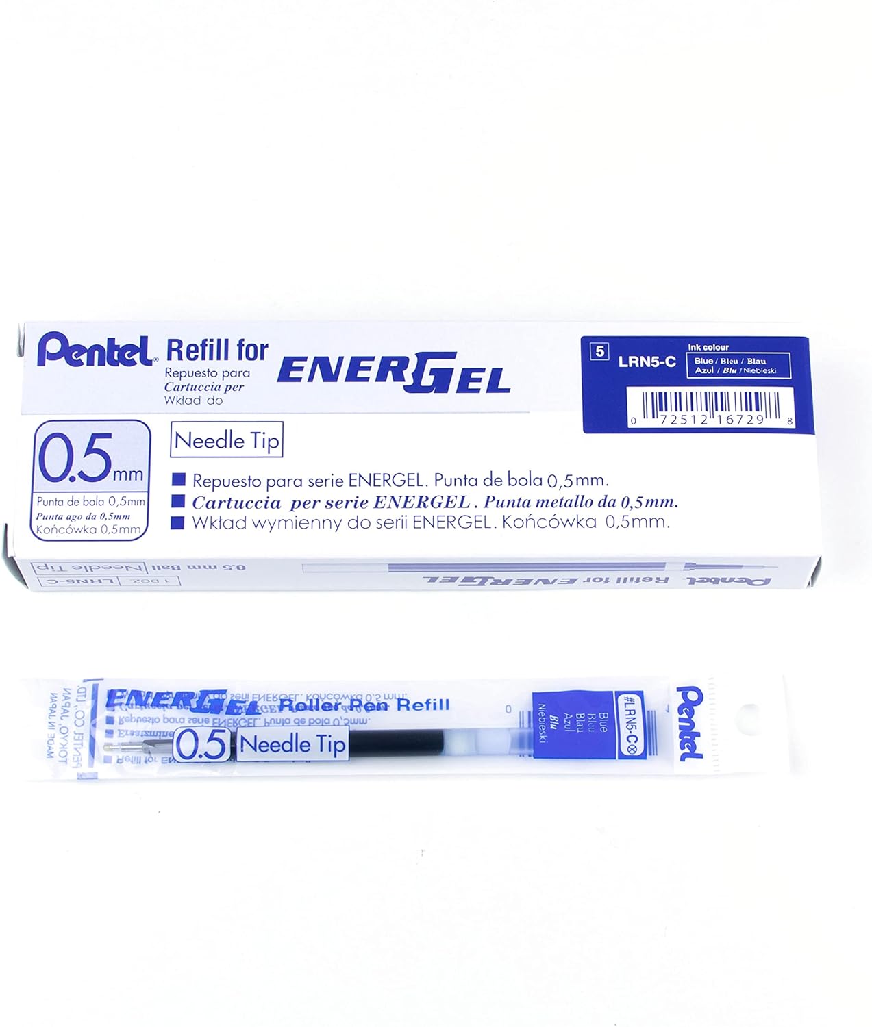 Pentel Refill Ink for EnerGel Gel Pen,0.5mm,Needle Tip,Box of 12 Blue