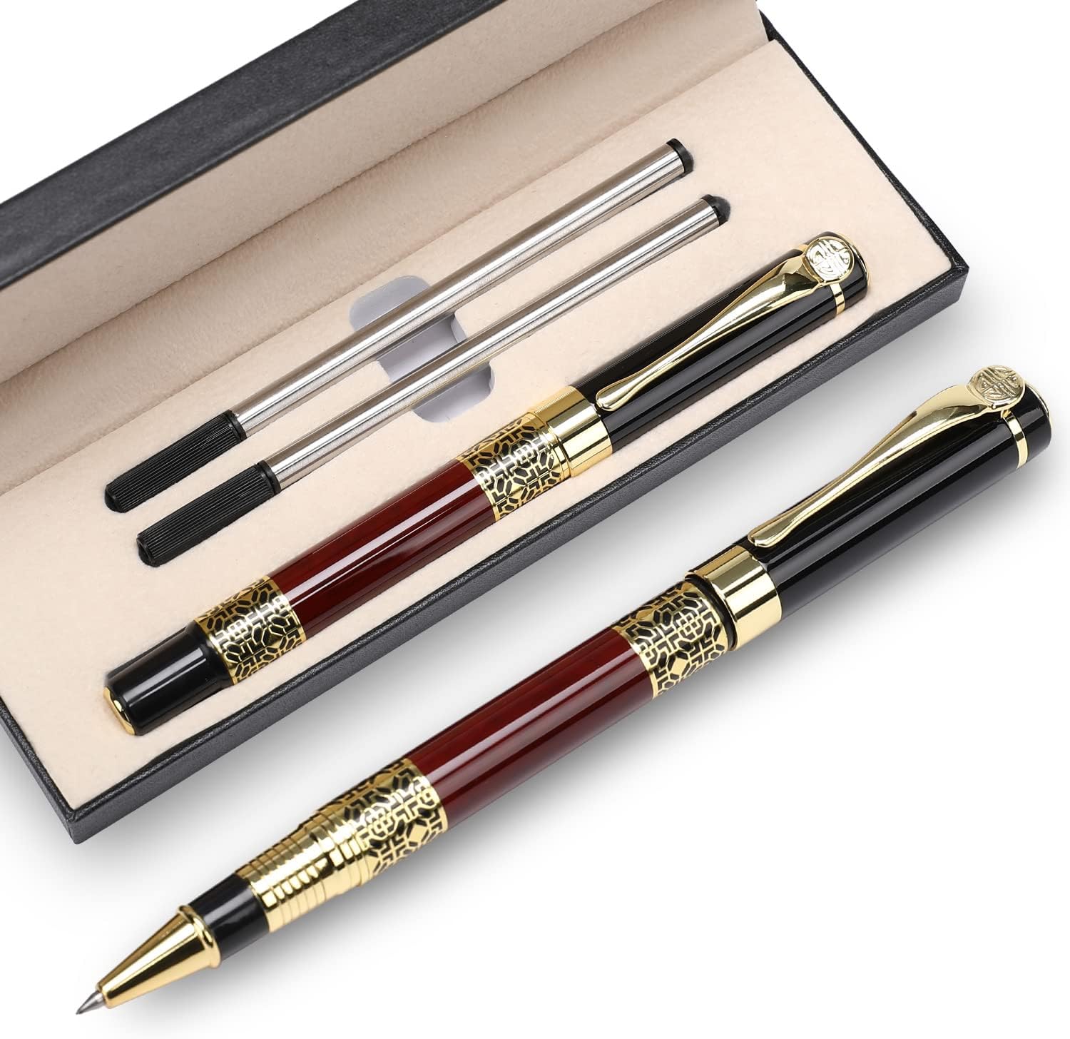 Professional Ballpoint Pen Black Ink 0.5mm with 2 Refills Gift Box Red