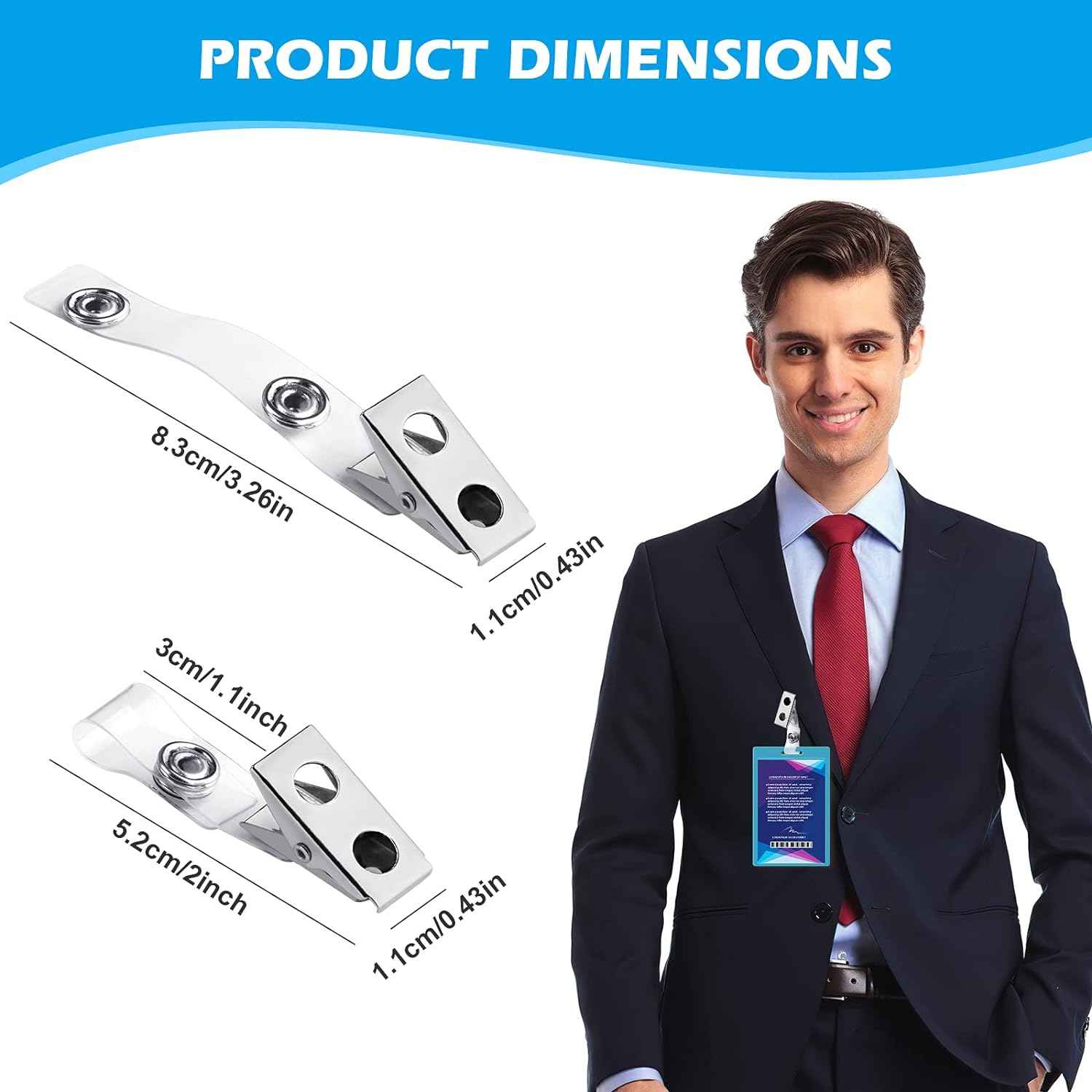 100Pcs Metal Badge Clips with Clear PVC Straps - TTpen