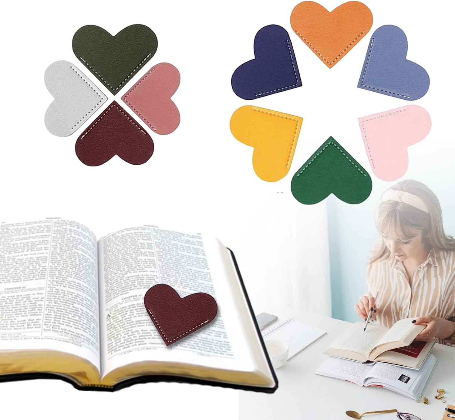 20Pcs Cute Leather Heart Bookmark,Corner Page Bookmark Clips - TTpen