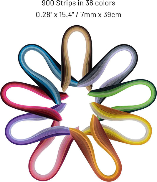 900 Paper Quilling Strips Set,36 Colors width 7mm Length 39cm - TTpen