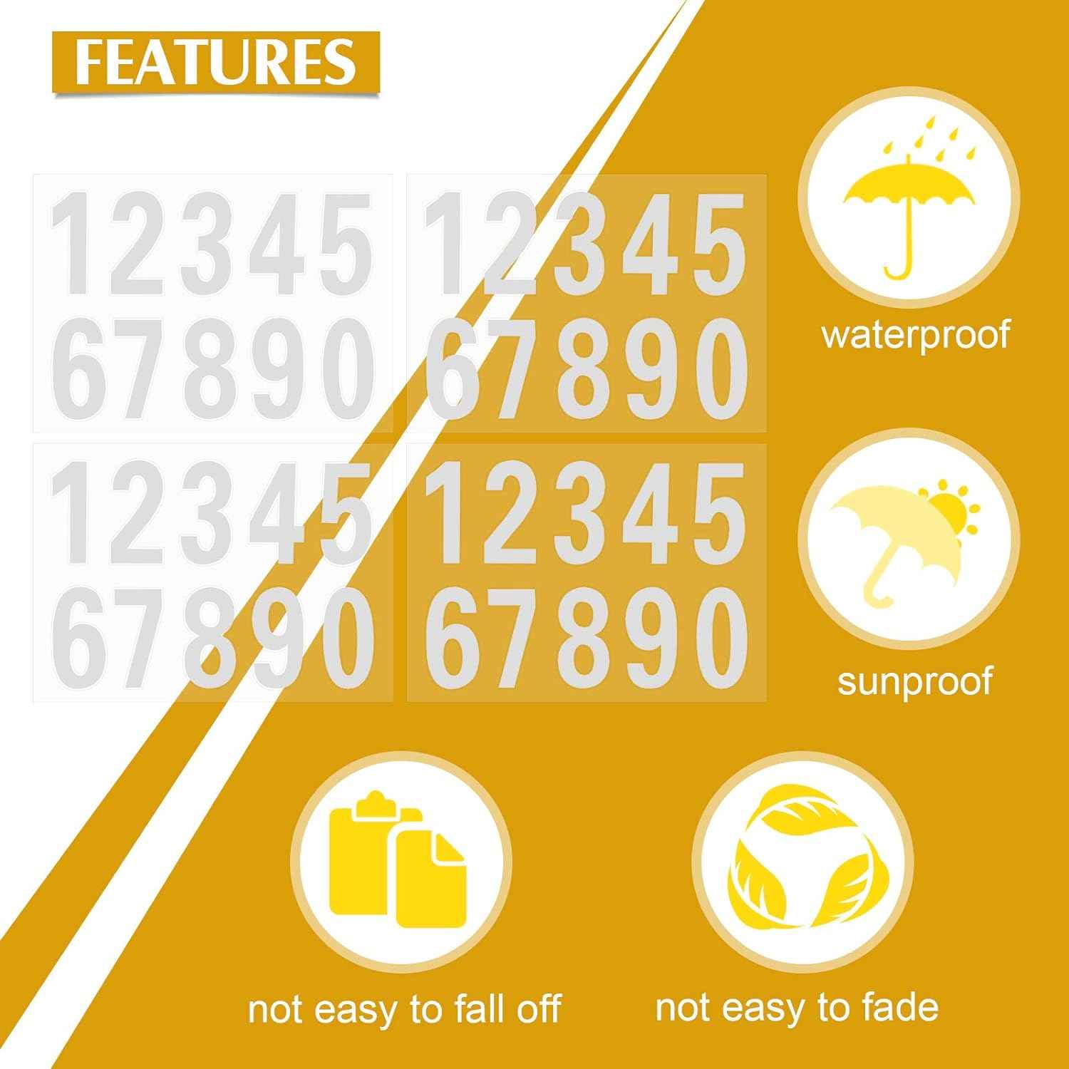 40pcs Mailbox Number 0-9 Sticker Decal Adhesive Silver 3 Inch - TTpen