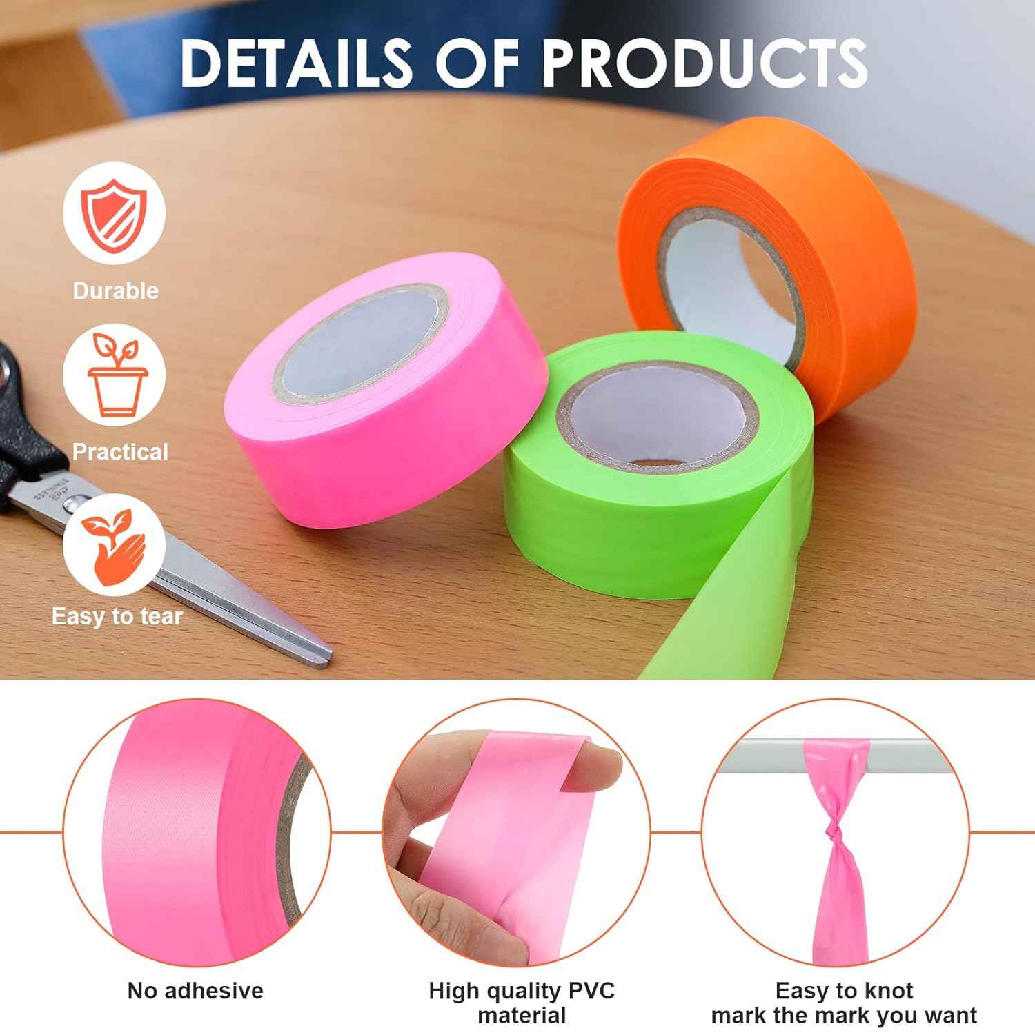 6 Pack Flagging Tape,Neon Marking Survey for Boundaries Hazardous Area - TTpen