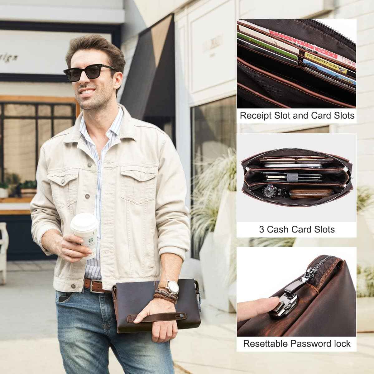 Genuine Leather Men Clutch Purse Bag Wallet Anti Theft