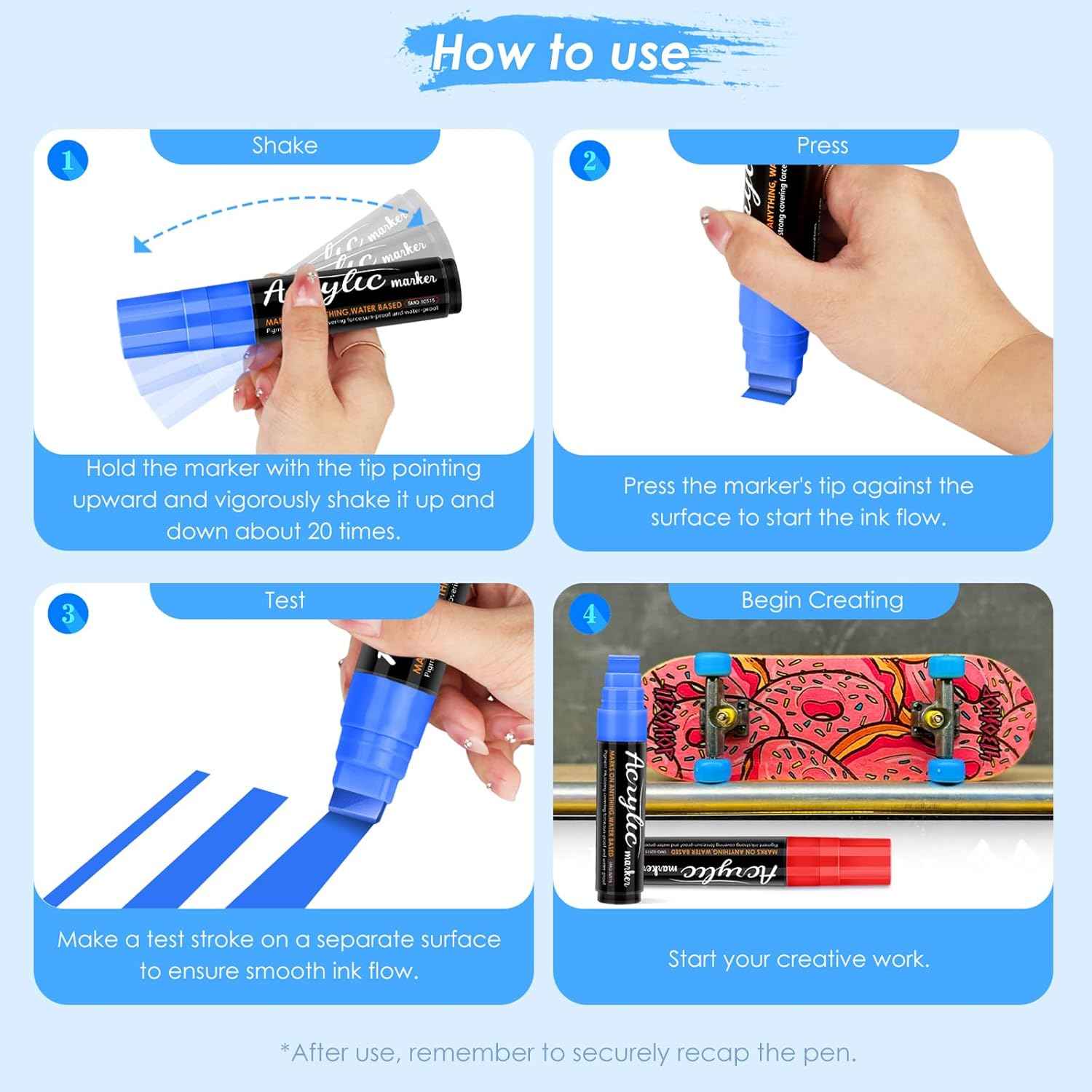 10 Colors Acrylic Paint Markers 15MM Jumbo Felt Tip