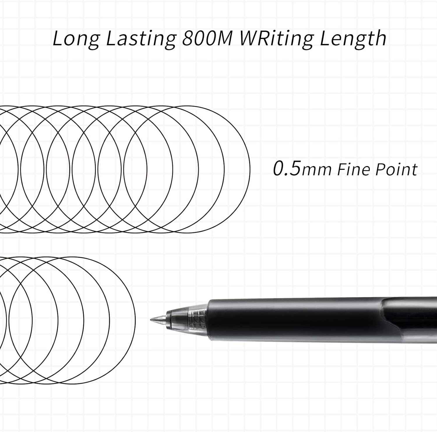 Kaco K9 Retractable Gel Pens Black Ink 0.5mm Fine Point,10 Pack - TTpen