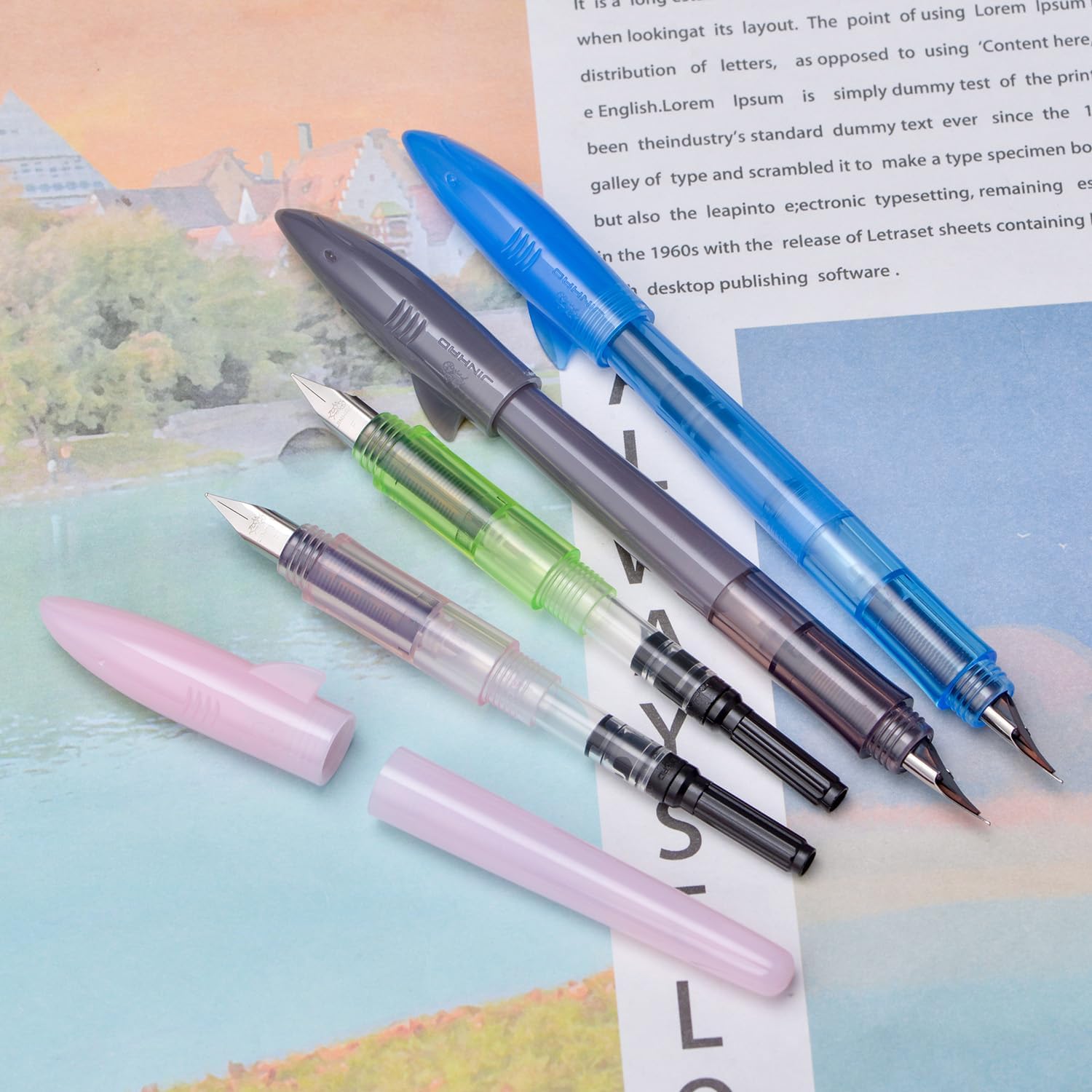 12PCS Jinhao Mako Shark Fountain Pen Fine Nib with 10 Cartridges