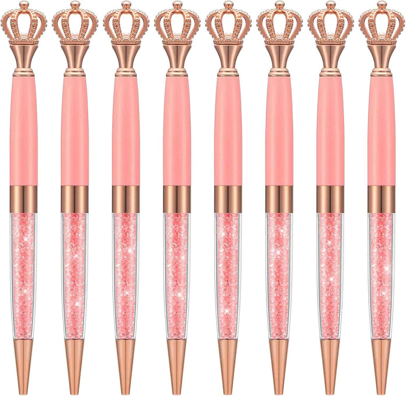 8 Pieces Crystal Crown Ballpoint Pen Set for Women Kid Girl - TTpen