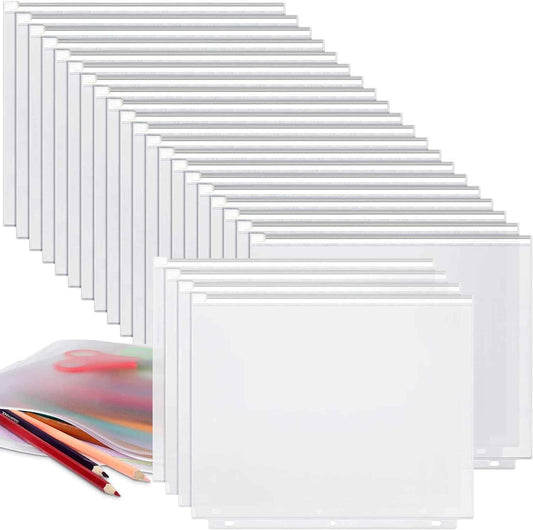 30 Pack A4 Binder Pockets 3 Holes Binder Pouches with Zipper (Transparent) - TTpen