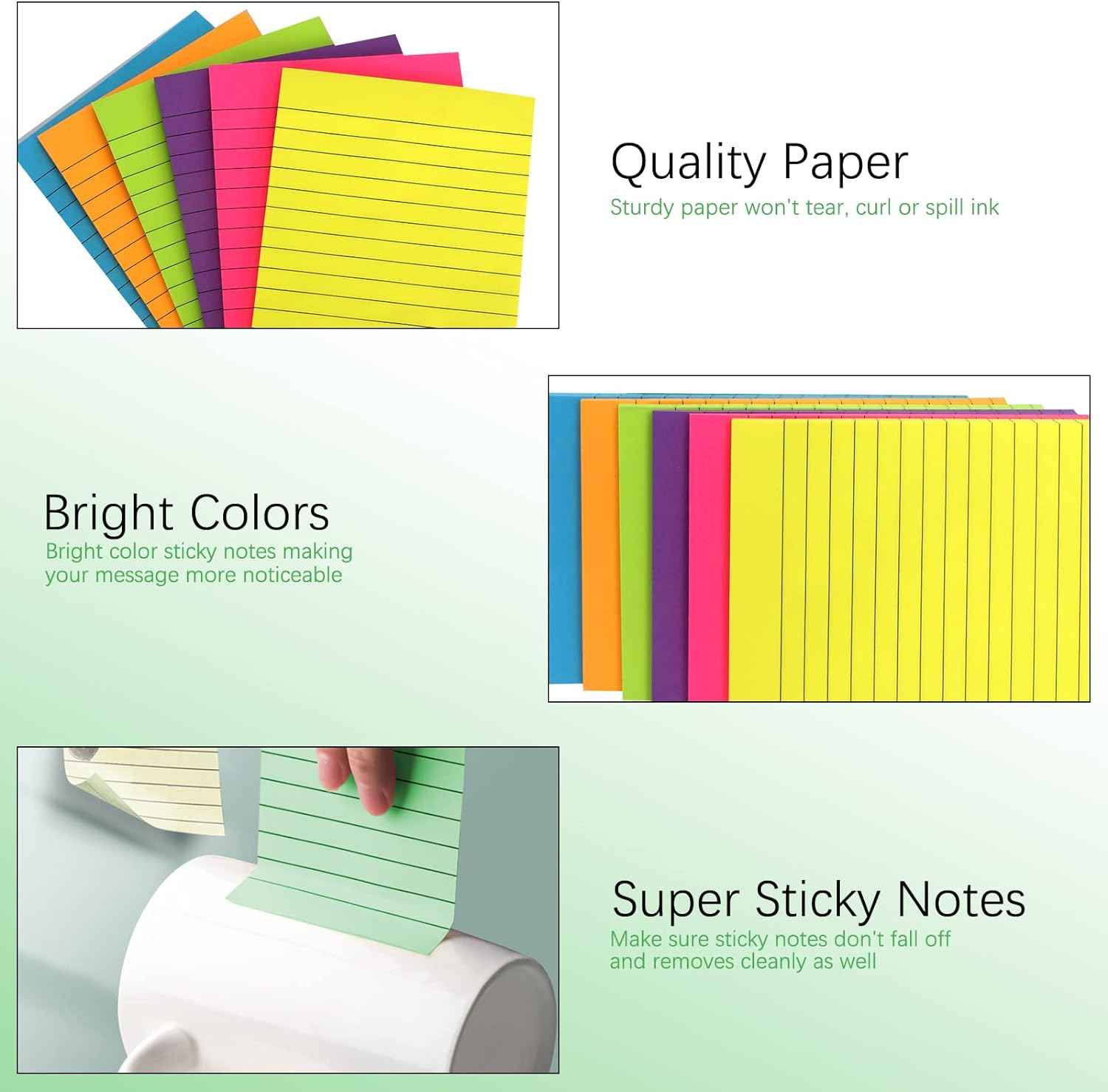 Lined Sticky Notes 4 X 6 Inch,50 Sheets/pad,6 Color - TTpen