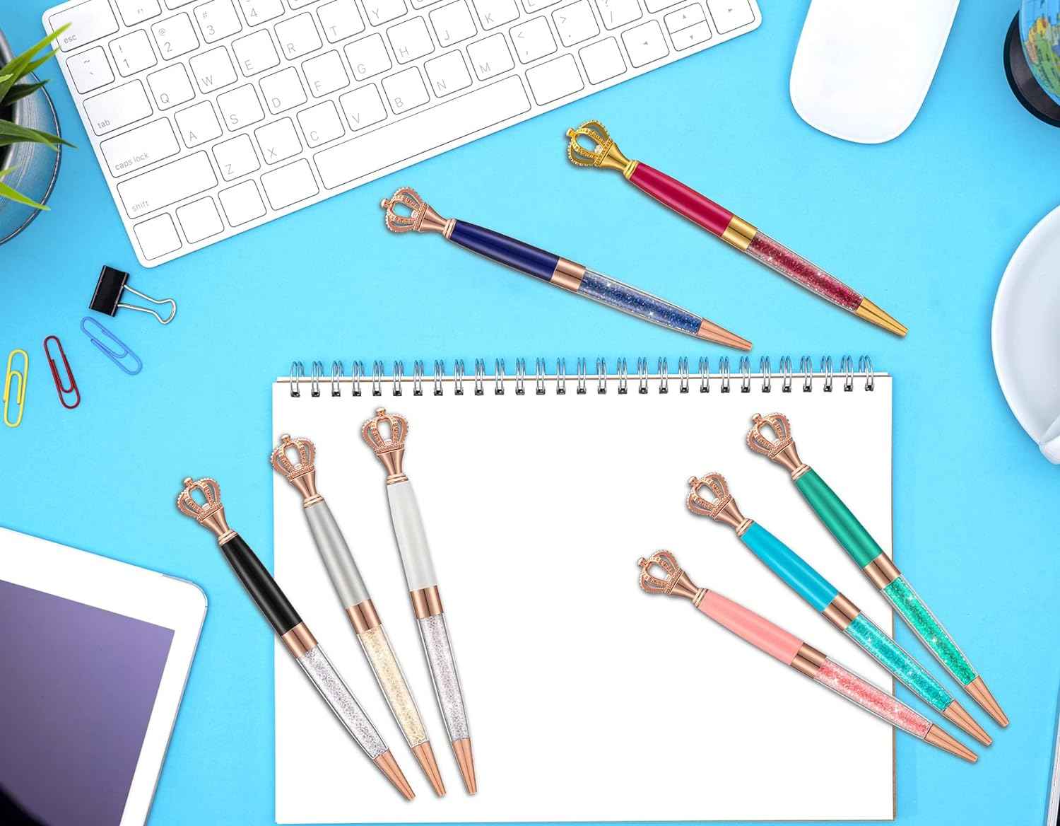 8 Pieces Crystal Crown Ballpoint Pen Set for Women Kid Girl - TTpen