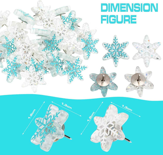 30Pcs Snowflake Push Pins,1 and 0.7 Inch Thumb Tacks for Bulletin Board - TTpen