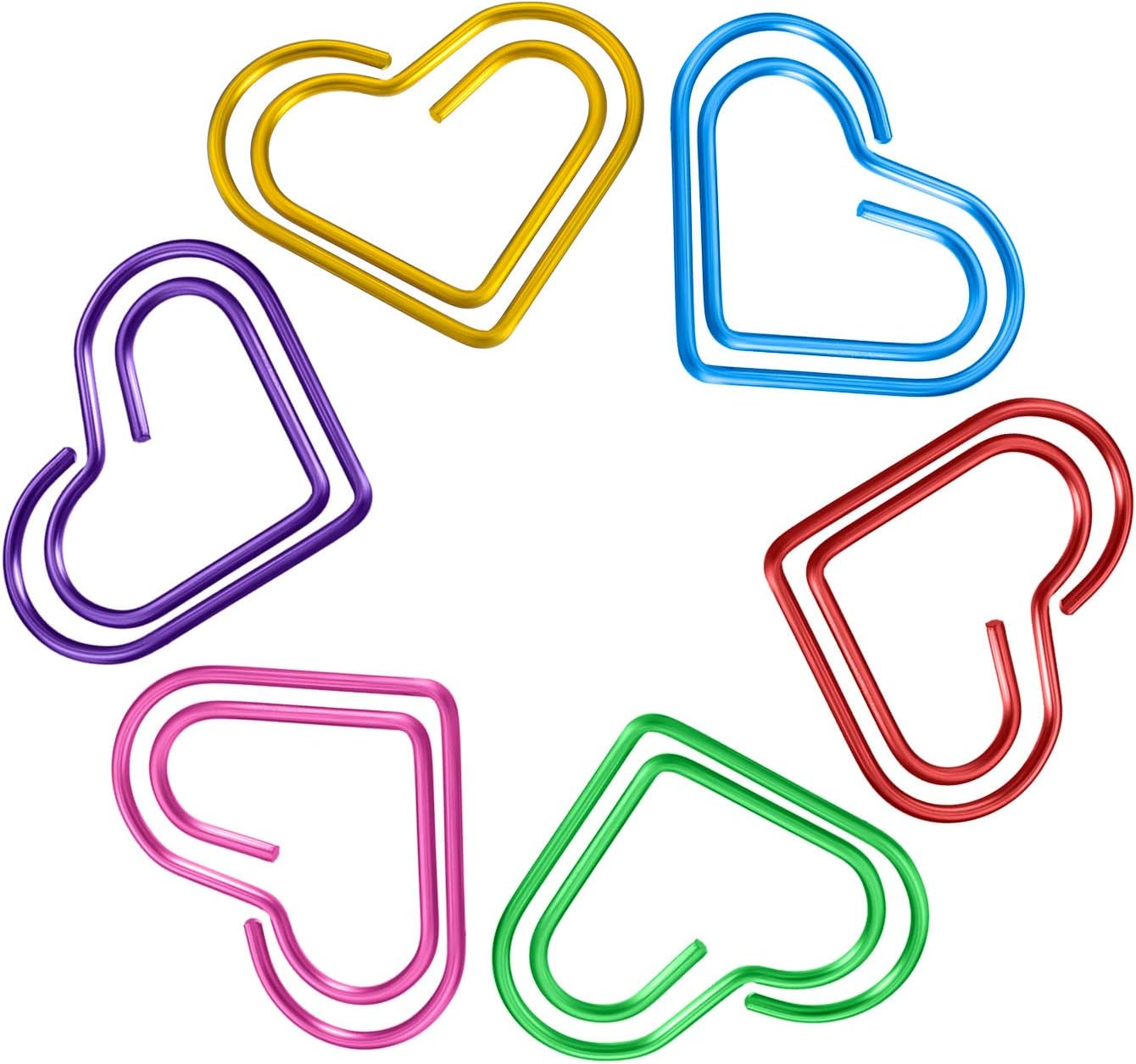 100Pcs Colorful Paper Clips Metal Heart Paperclips