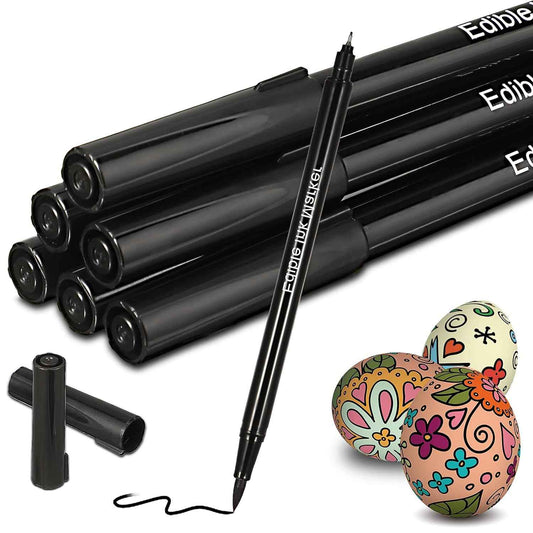 Black Edible Ink Markers for Cookie Decorating Cake Paint Fine Brush Tip 6 Pack - TTpen