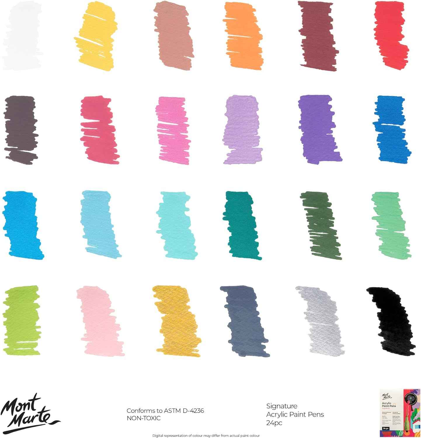 Mont Marte Signature Acrylic Paint Pens,24 Piece,Round Tip (3mm) - TTpen