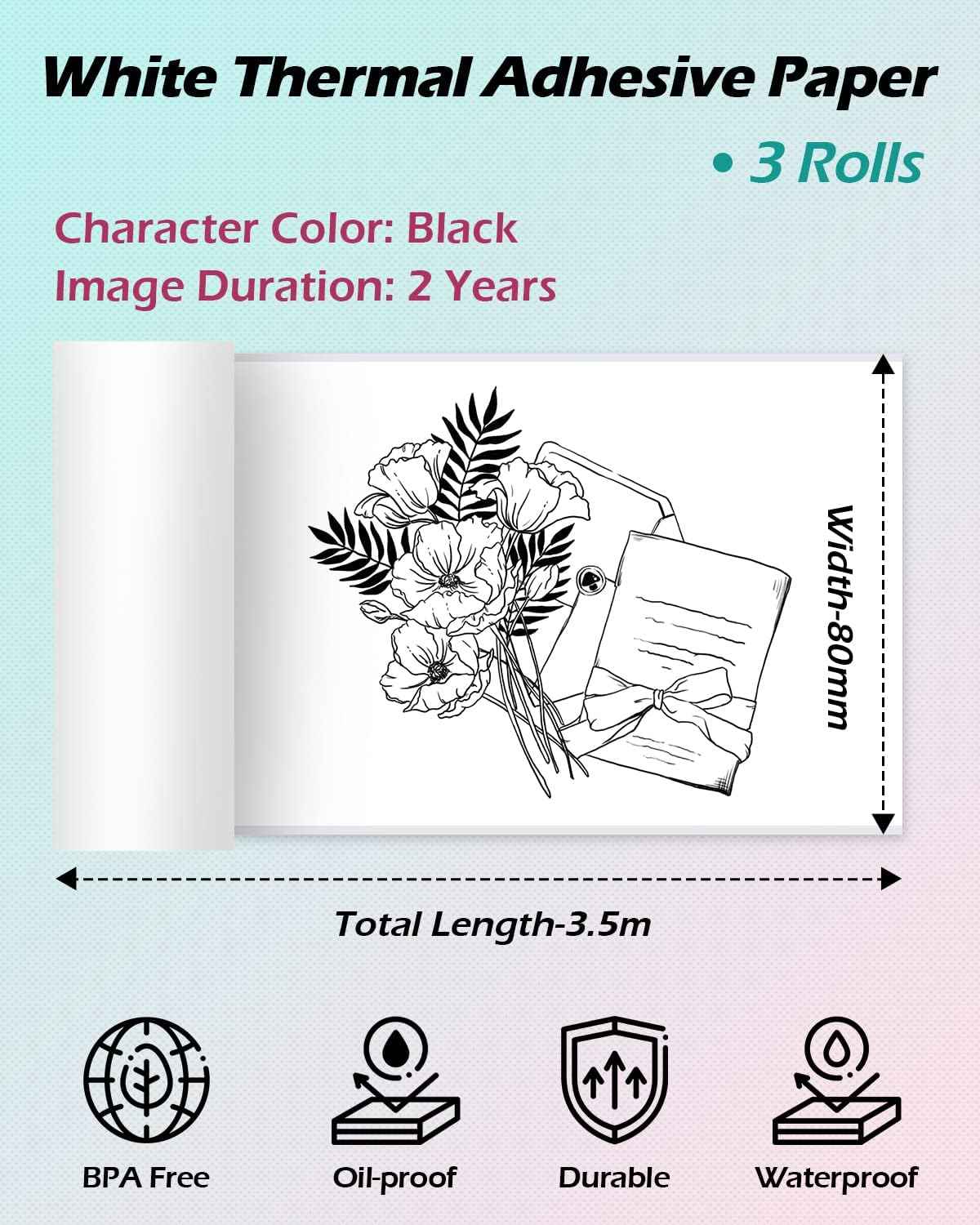 Phomemo White Adhesive Thermal Sticker Paper 77mm for M03 M04S Printer - TTpen