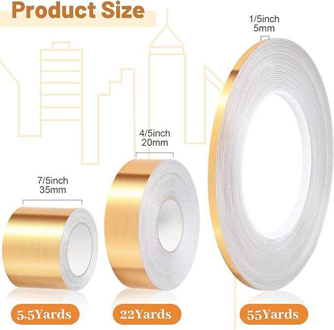 3 Rolls Tape,Self Adhesive Metalized Polyester Film Tape Gold - TTpen