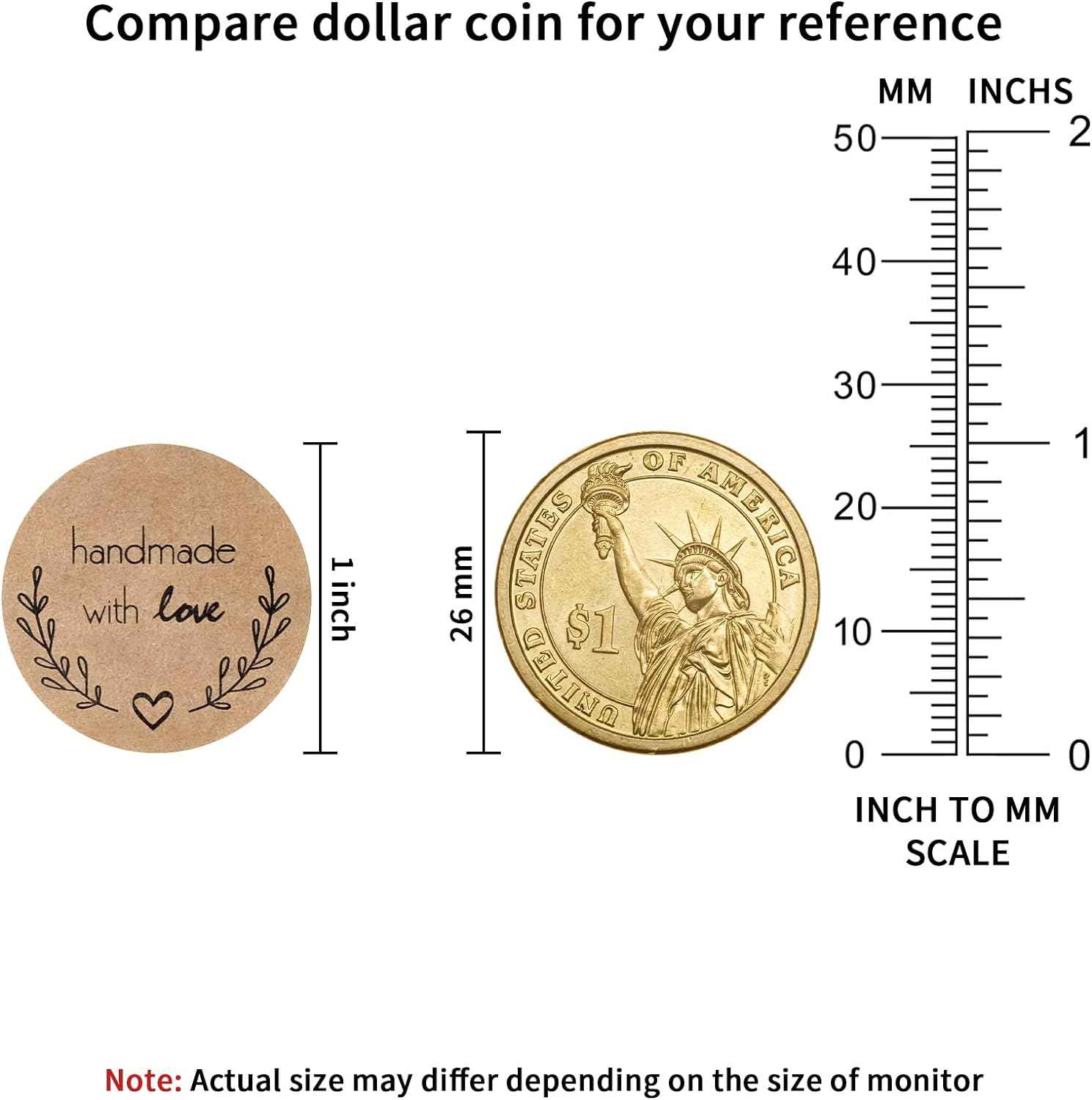 1000Pcs Kraft Sticker Paper Adhesive Labels Handmade with Love Stickers 1 Inch - TTpen