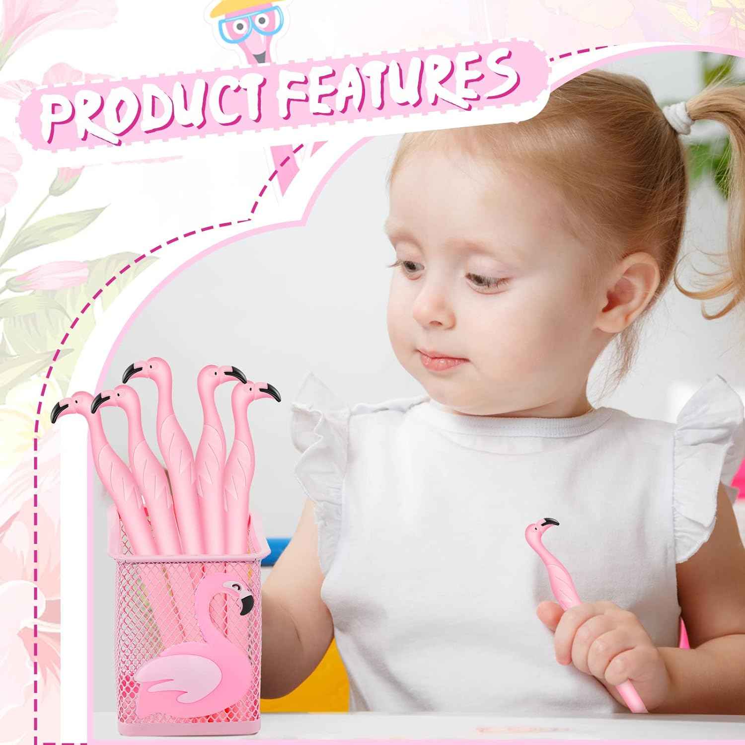 14Pcs Metal Flamingo Gel Pens and Pencil Holder Set Pink - TTpen