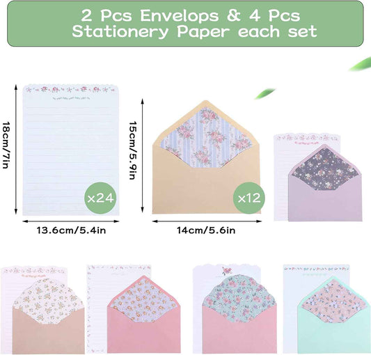 72Pcs Stationery Paper and Envelopes Set Vintage Floral Letter Writing - TTpen