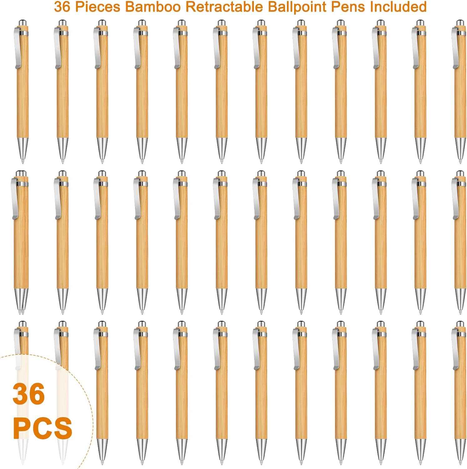 Bamboo Wooden Retractable Ballpoint Pen Black Ink 1 mm Pens 12/24/36 Pack - TTpen
