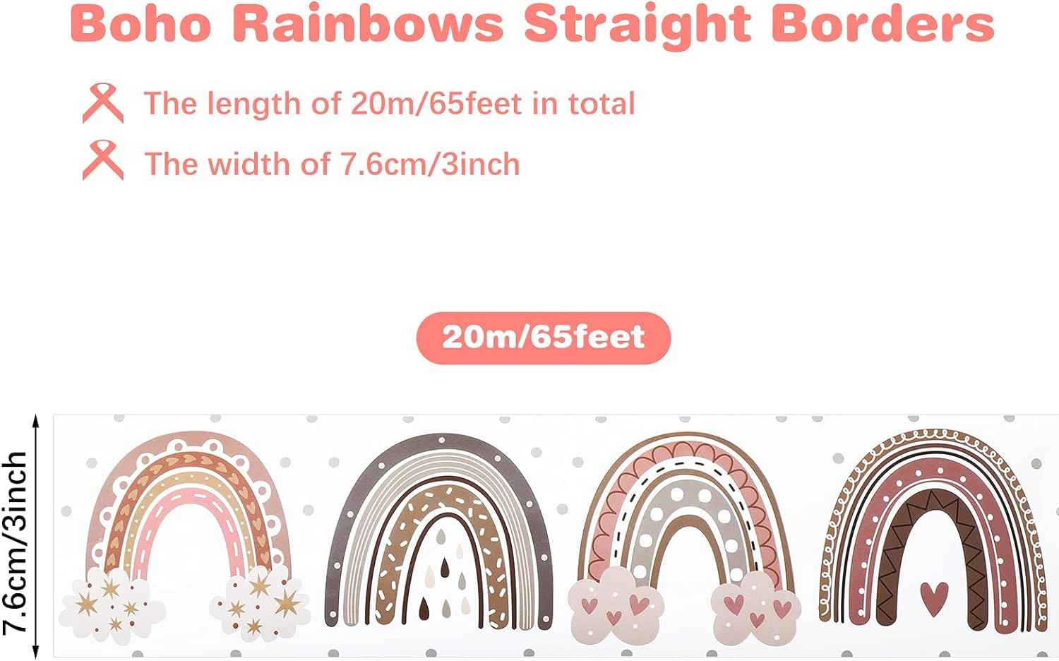 Boho Bulletin Board Rainbow Straight Borders with Polka Dots 65 Feet - TTpen