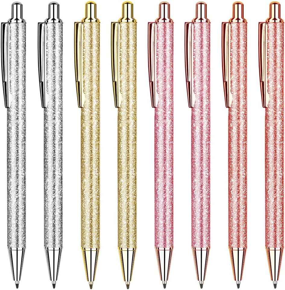 8Pcs Glitter Ballpoint Pens,Rose Gold Metal Retractable Journaling Pens - TTpen