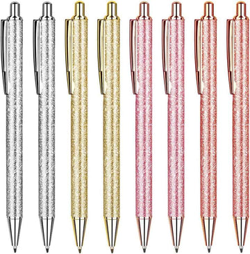 8Pcs Glitter Ballpoint Pens,Rose Gold Metal Retractable Journaling Pens - TTpen