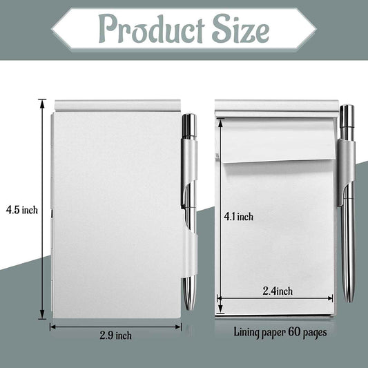 2 Pieces Metal Pocket Notebook with Pen and Refillable Paper
