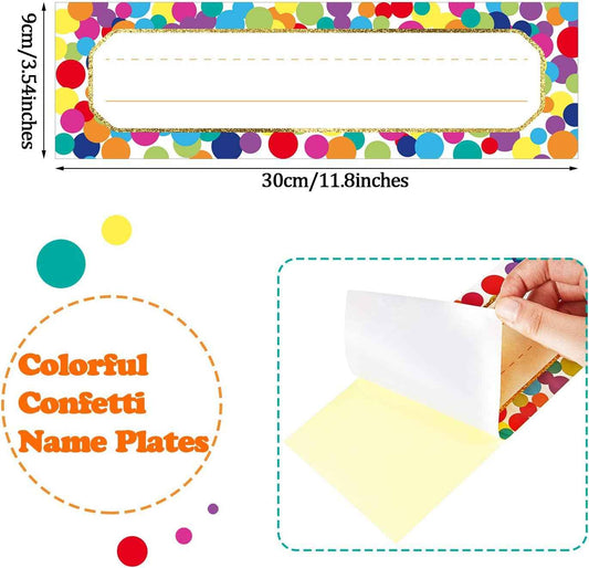 Confetti Name Plates Colorful Dots Desk Self-Adhesive Stickers 48 Pack - TTpen