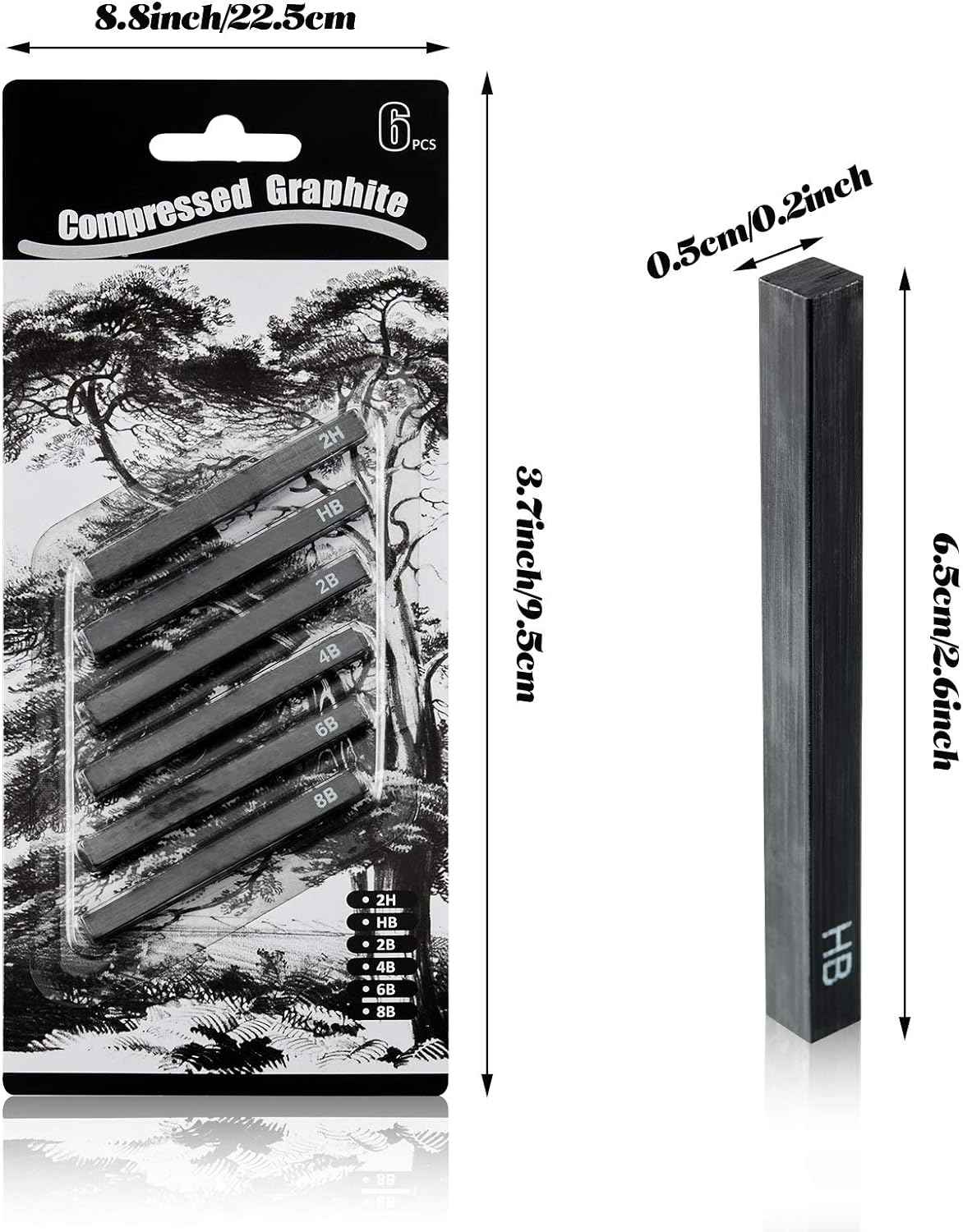 12Pcs Graphite Material Sticks Square Compressed Charcoal Set - TTpen