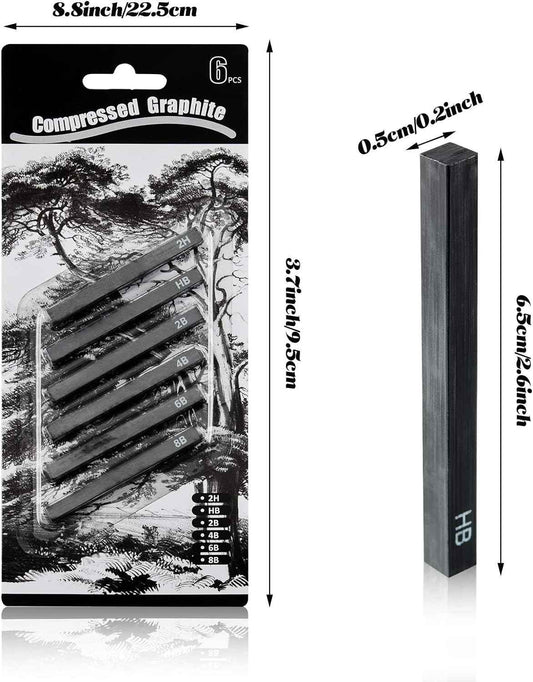 12Pcs Graphite Material Sticks Square Compressed Charcoal Set - TTpen