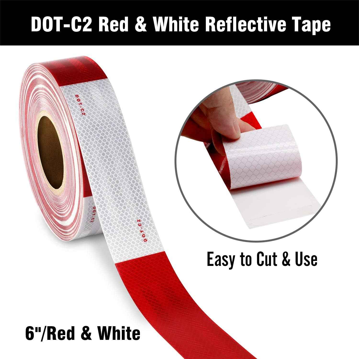 DOT-C2 Reflective Safety Warning Tape 2 Inch x 160 Feet Red/White - TTpen