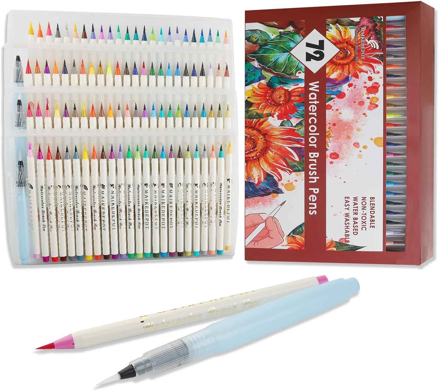 MAIKEDEPOT 72 Colors Watercolor Brush Pens with 3 Blending Brush - TTpen