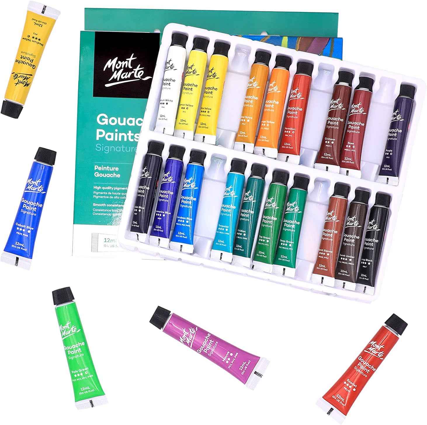 MONT MARTE Signature Gouache Paint,24 Colors 12ml Tube - TTpen
