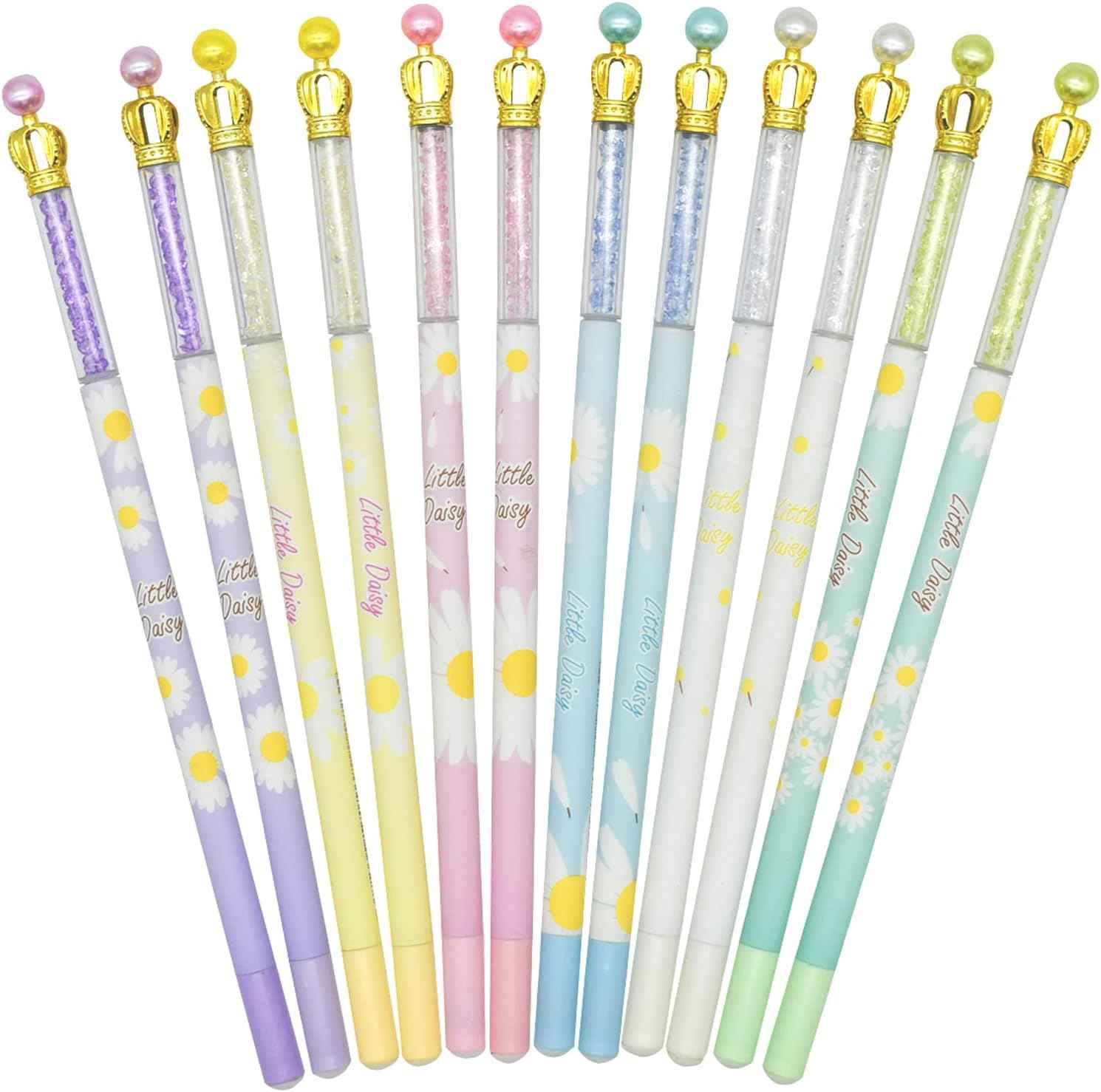 12PCS Fancy Floral Crown Gel Pens 0.5mm Black Ink - TTpen