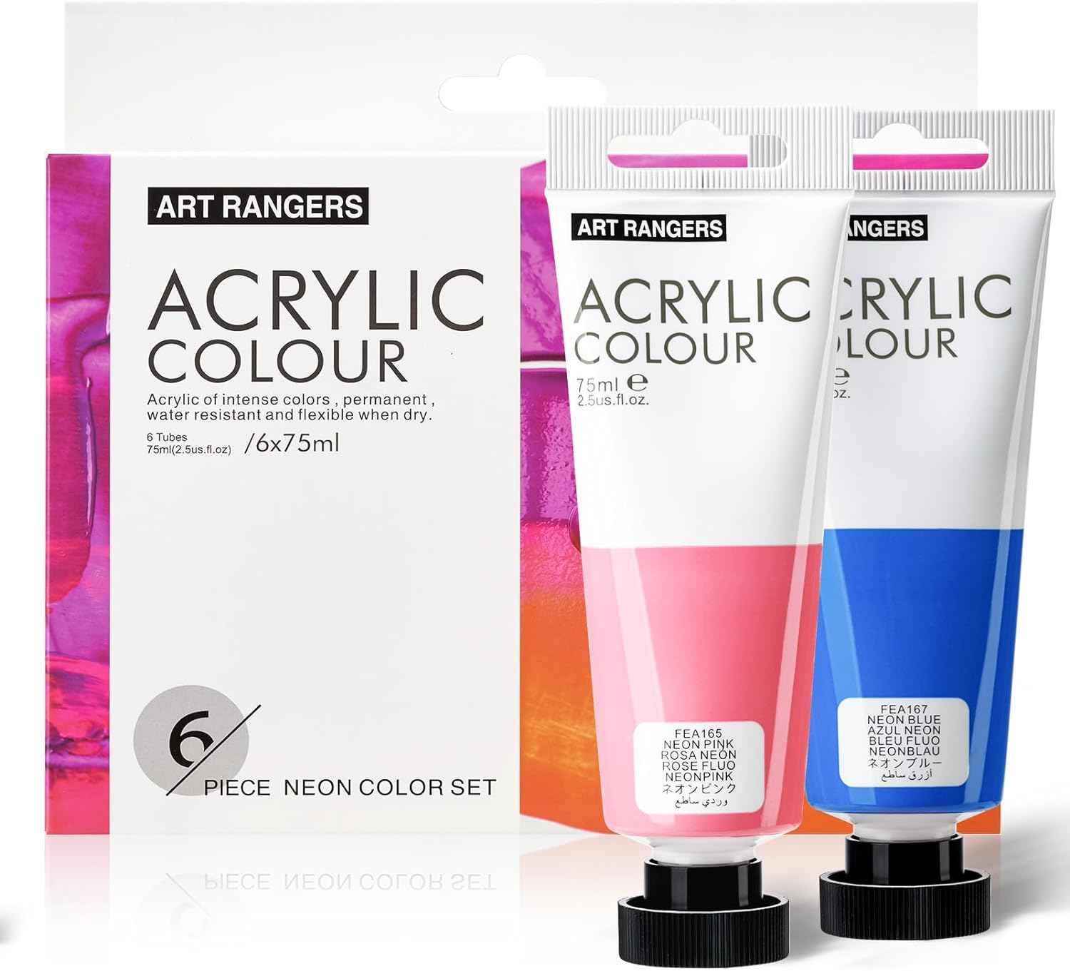6 Acrylic Paint Art Supplies Set,75 ml Tubes,Fluorescent Color - TTpen