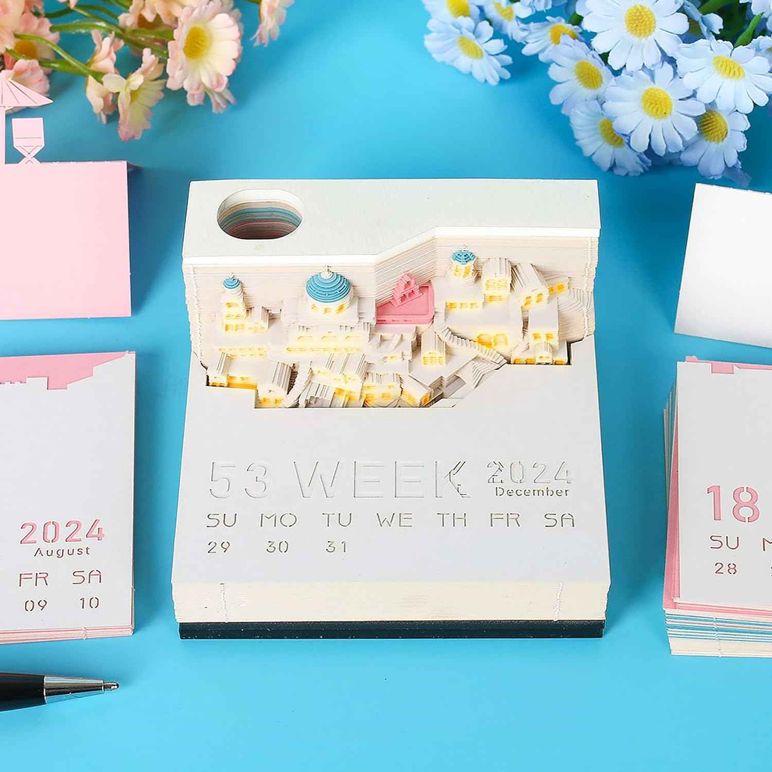 2024 Time Piece Santorini 3D Calendar Memo Pad with LED Lights - TTpen
