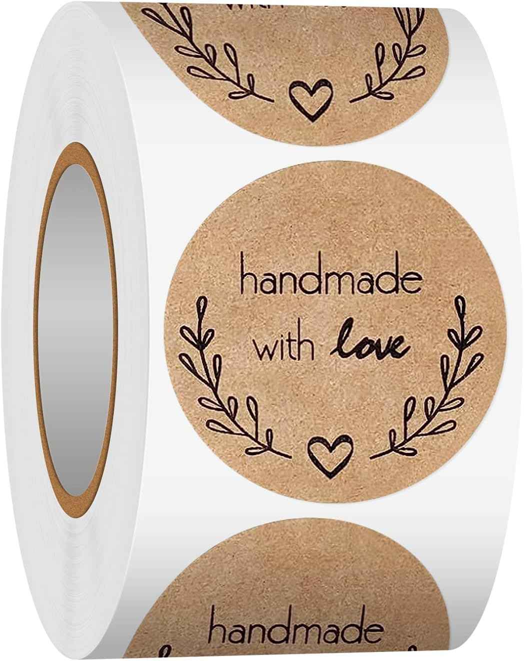 1000Pcs Kraft Sticker Paper Adhesive Labels Handmade with Love Stickers 1 Inch - TTpen
