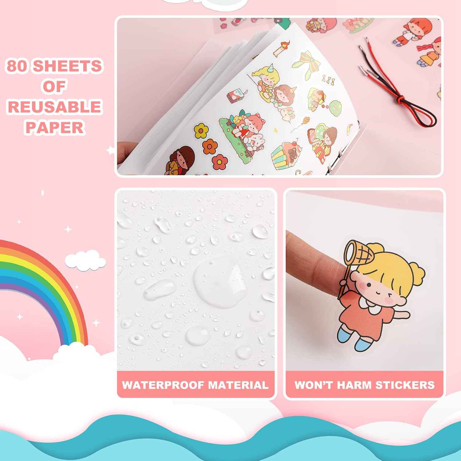 Reusable Sticker Book 80 Sheets Sticker Collecting Album Plus Size A5 - TTpen