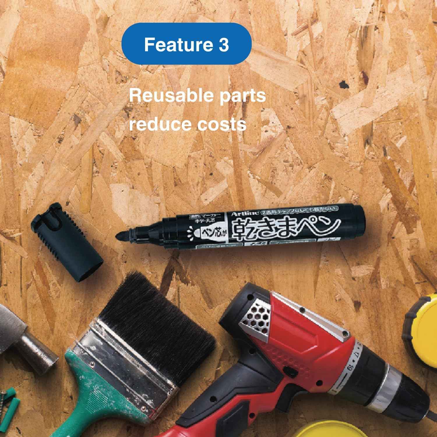 Artline Kawakima Eco-Green Dry Safe Markers,1.5mm Bullet Tip,3 Pack