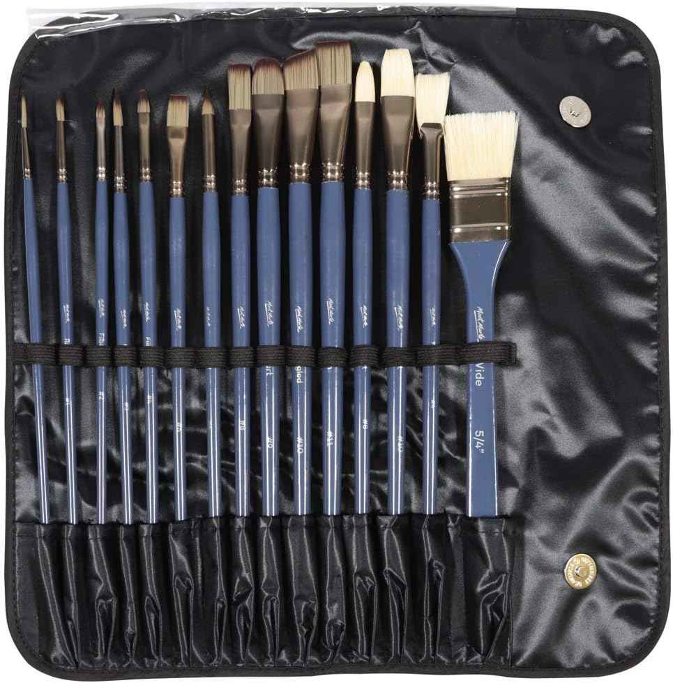 Mont Marte Premium Paint Brush Set 15 Piece,Roll Case with Magnetic Closure - TTpen