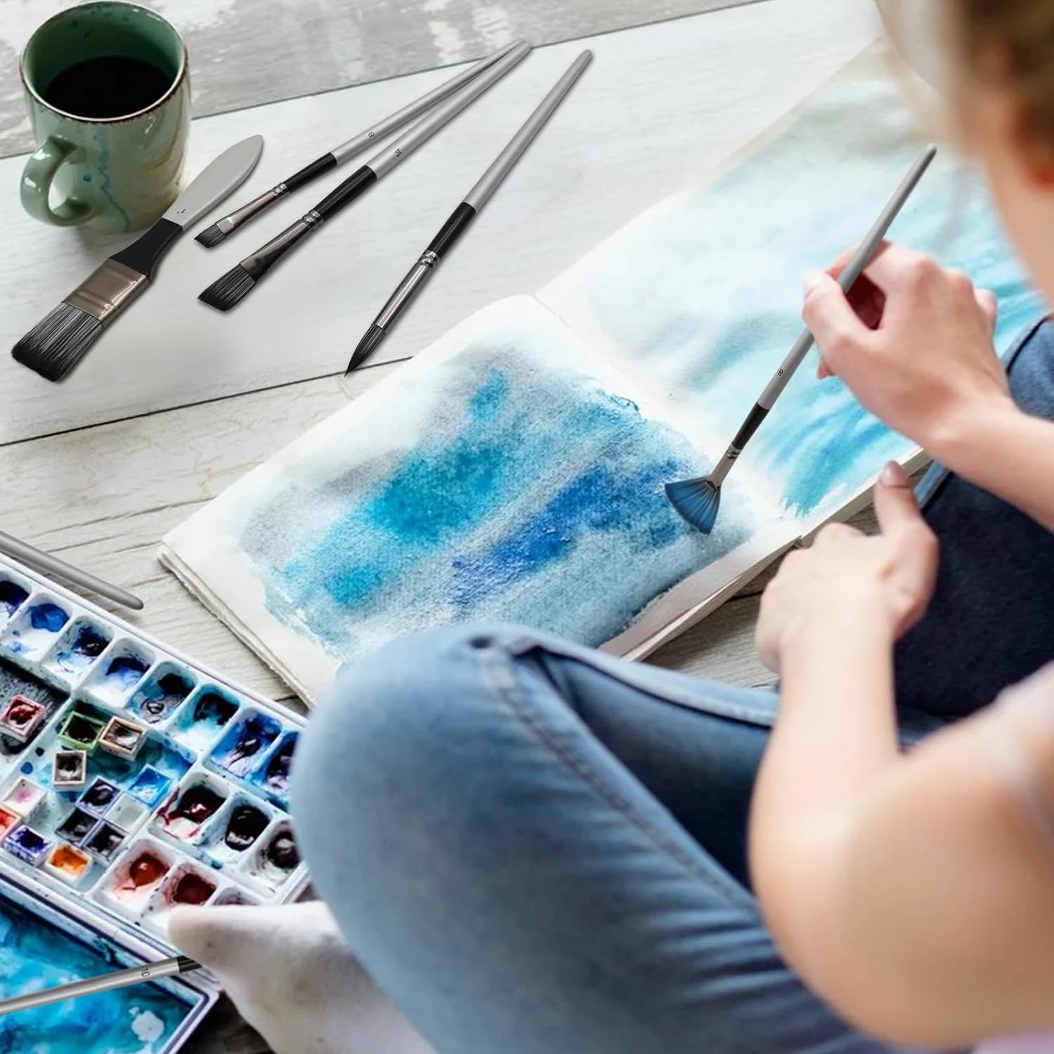 24PCS Acrylic Paint Brushes Roll Set