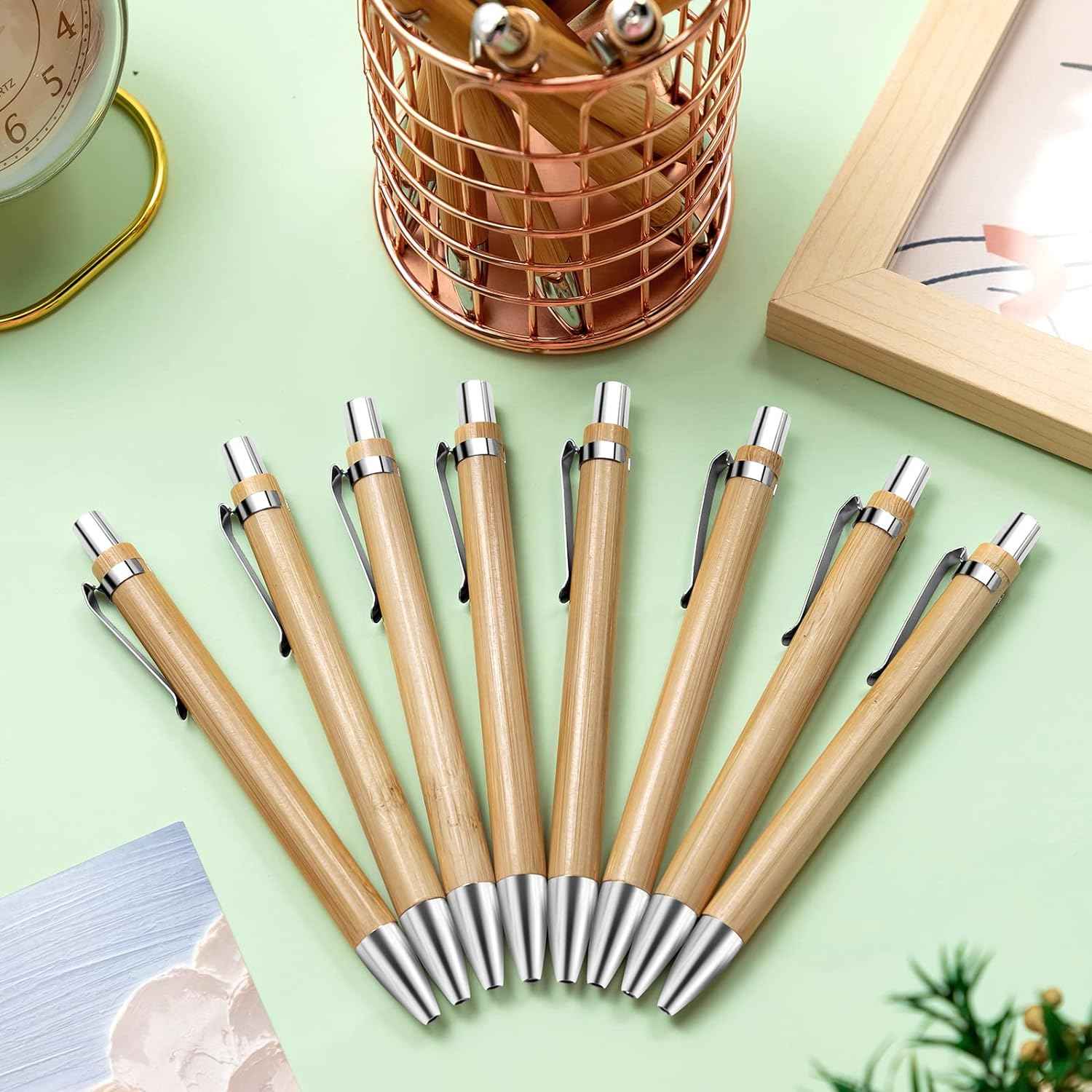 150Pcs Bamboo Ballpoint Pens Wooden Retractable Ballpoint Pen Bamboo Black Ink 1mm Pen Wood Sustainable Pens for Men Women Employee Writing Signature Journaling Home Office School - TTpen