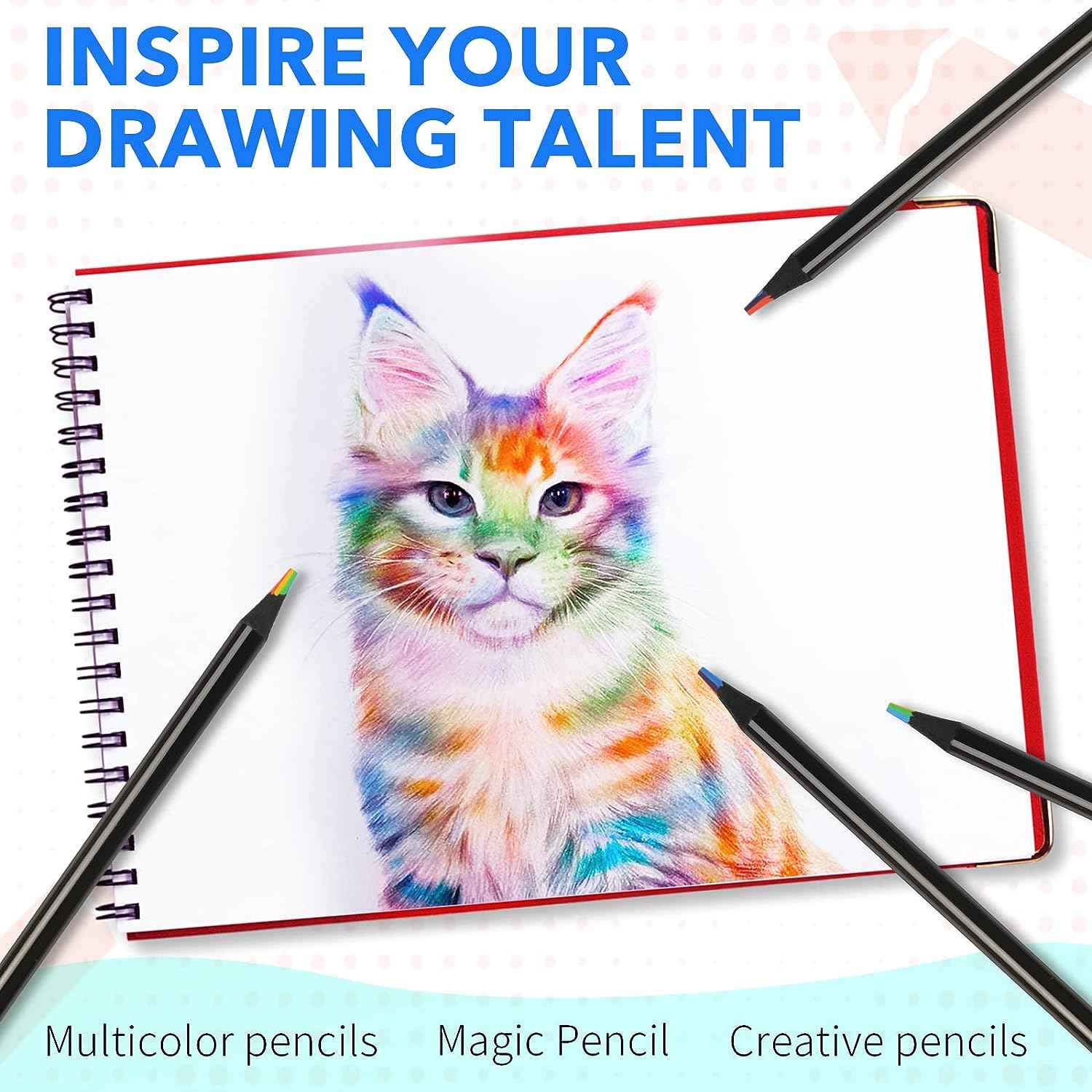 12PCS Black Wooden 7IN1 Rainbow Colored Art Drawing Pencils - TTpen